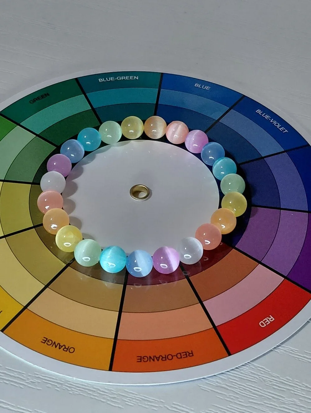 Hand Crafted Rainbow Beaded Stretch Bracelet Multicolor Pastel Rainbow 7 Inches
